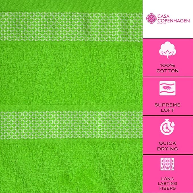 CASA COPENHAGEN Solitaire 6 Pieces Towel Set- Lime Green, 600 GSM 2 Bath Towel 2 Hand Towel 2 Washcloth, Designed in Denmark Made of Soft Egyptian Cotton for Bathroom, Kitchen & Shower