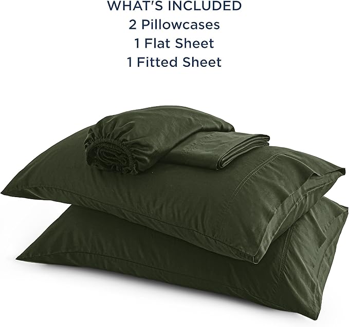 Bedsure Queen Sheet Set, Rayon Derived from Bamboo, Cooling Sheets, Breathable & Soft, Deep Pocket Up to 16 Inches, Hotel Luxury Silky Bedding for Hot Sleepers, Olive Green