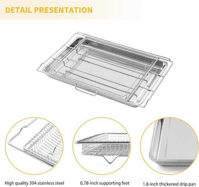 FRIGPEREAFT Air Fryer Tray Replacement for Frigidaire 30'' Ready Cook Range Oven Parts 304 Stainless Steel 25x 16.25 In Air Fry Rack Frigidaire Electric Wall Oven Air Fryer Basket Set (Not 24'' Width)