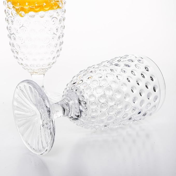 G Hobnail Drinking Glasses 6 Set, 13.3 oz Vintage Water Goblets Iced Tea Beverage Goblets Hobnail Glassware,Hobnail Goblet Glasses,Glass Cups for Wine,Soda,Juice,Dinner Parties,Bars, Restaurants Clear