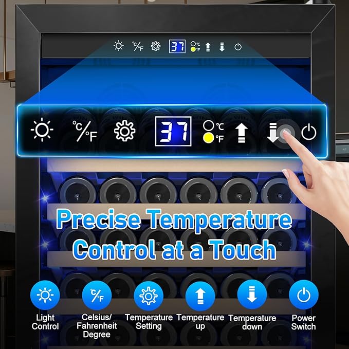 24" Wine Cooler Refrigerator Black, 24 Inch Wide Large Capacity Freestanding/Built in Wine Fridge for 176 Bottles with Safety Lock, Professional Wine Cellar with Glass Door