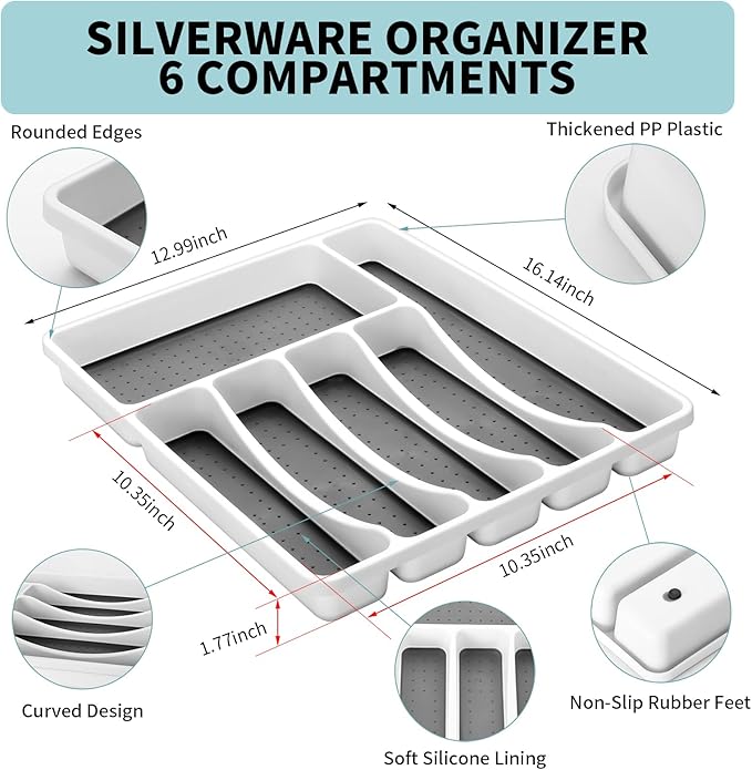 53PCS Black Silverware Set for 8 with Cutlery Drawer Organizer, Stainless Steel Flatware Set with Steak Knives, Include Spoons and Forks Set & Serving Utensils, Mirror Polished