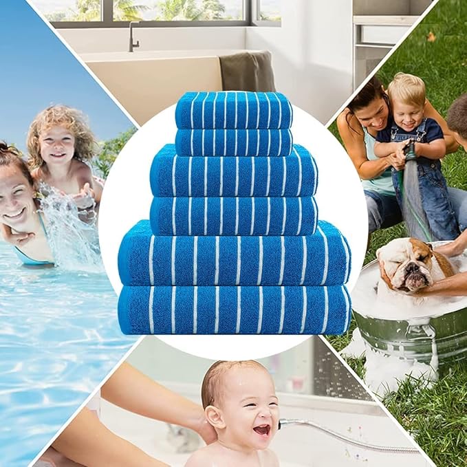 CASA COPENHAGEN Ecstatic 6 Pieces Towel Set- Electric Blue, 600 GSM 2 Bath Towel 2 Hand Towel 2 Washcloth, Designed in Denmark Made of Soft Egyptian Cotton for Bathroom, Kitchen & Shower