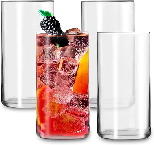 Everyday Drinking Glasses Set of 4, 20 oz Lightweight Thin Highball Glasses,Clear Lead-Free Tall Glass Cups For Water,Juice,Mojito,Mixed Drinks,Iced Coffee,Ice Tea,Kitchen Cocktails Glass