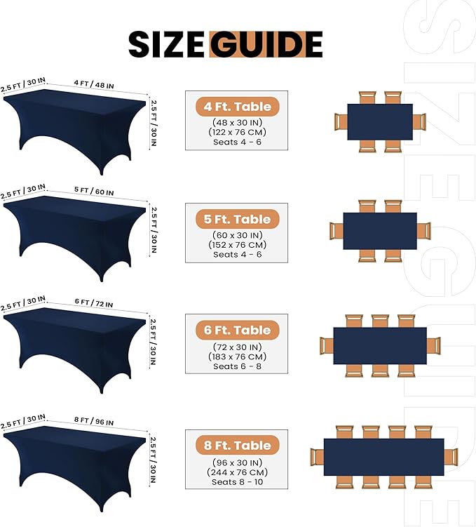 Utopia Kitchen 6FT Spandex Tablecloth [2 Pack, Navy Blue] 200 GSM Stretch, Fitted, Washable and Wrinkle Resistant Table Cloth Rectangle Cover for Trade Shows, Wedding, Parties [72Lx30Wx30H Inch]