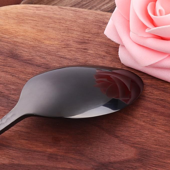 5-Piece Black Silverware Flatware Set Service for 1 Stainless Steel Cutlery Set Include Dinner Knife Table Fork Table Spoon Salad Fork Tea Spoon for Wedding, Dishwasher Safe