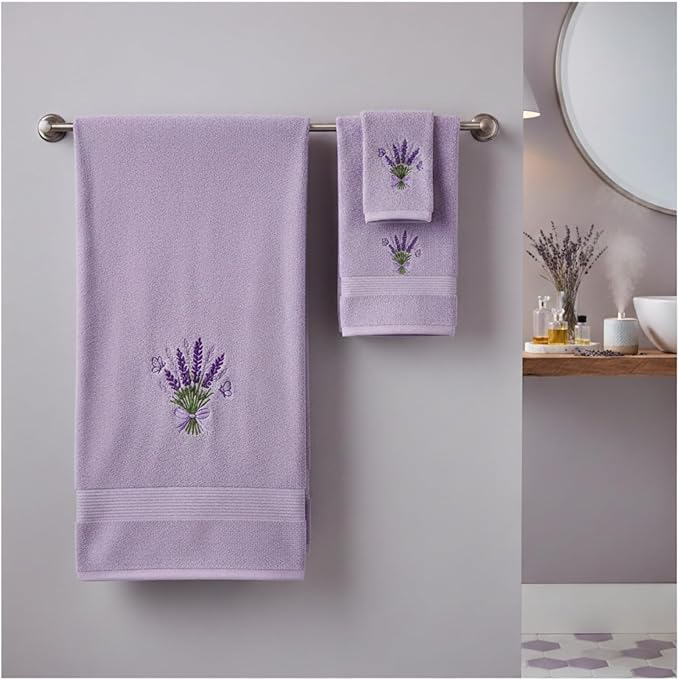 Peryiter 6 Pack Cotton Purple Lavender Bath Towels Set Christmas Towels for Bathroom, Soft and Absorbent, Contains 2 Bath Cloth, 2 Hand Cloth and 2 Washcloths