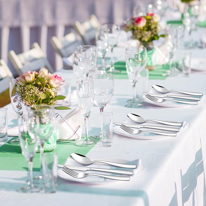 LIANYU 18/10 Stainless Steel Flatware Set for 12, 60-Piece Modern Silverware Cutlery Set, Fancy Square Eating Utensils Forks Spoons Tableware for Home Wedding Entertaining, Dishwasher Safe