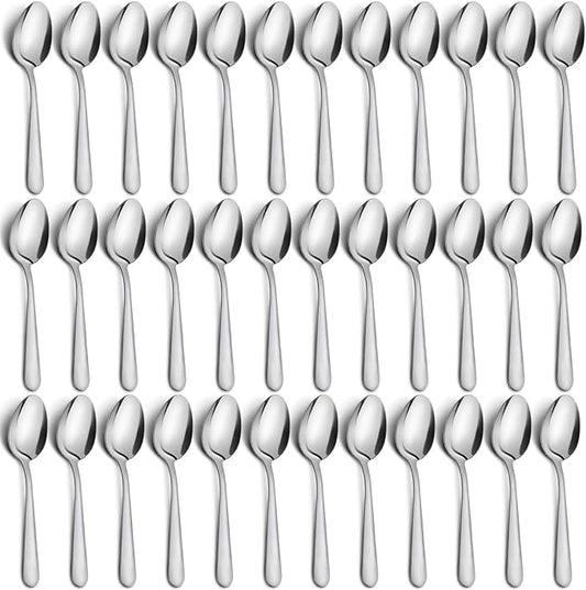 36-Piece Dinner Spoons Set, Funnydin 6.7" Stainless Steel Spoons Silverware, Durable Dessert Spoons, Table Spoon Use for Home, Kitchen and Restaurant - Mirror Polished, Dishwasher Safe