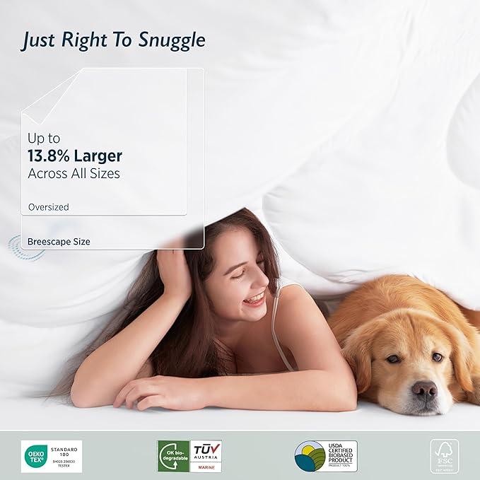 Breescape Cooling Comforter King Size - BlendTek™ Q-Max>0.46 Tech, Breathable Blanket for Hot Sleepers & Night Sweats Relief, Premium Lightweight Summer Bedding, 106x96 Inches, Snow White