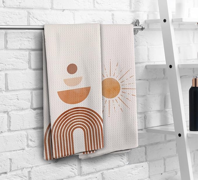 Boho Sun Sunshine Rainbow Geometric Semi Circle Kitchen Towels and Dishcloths Set of 2,Boho Absorbent Drying Cloth Hand Towels Tea Towels for Bathroom Kitchen,Boho Gifts for Women Girls,16×24 inches