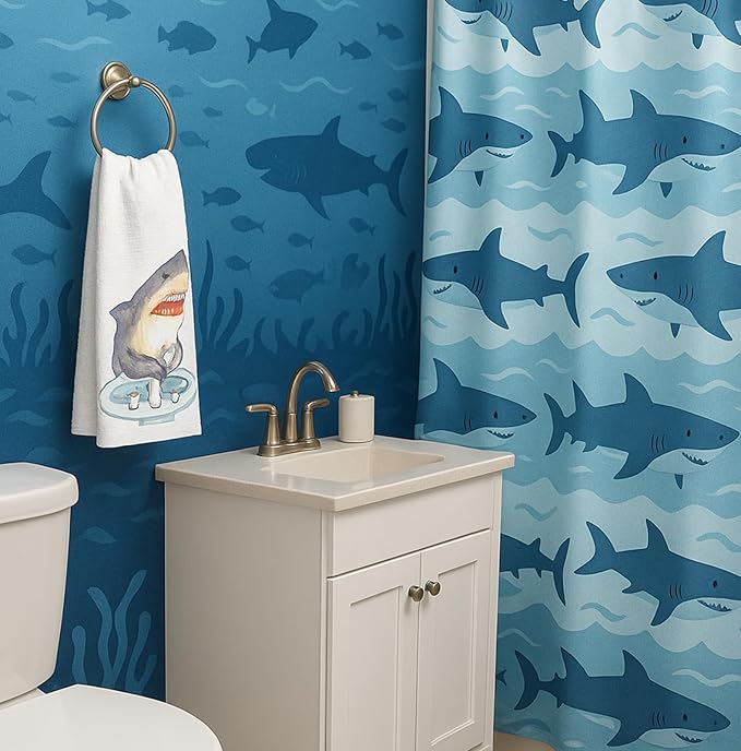 Shark Hand Towels,Toddler Bathroom Decor,Beach Towels,Coastal Beach Kids Bathroom Decor,Funny Shark Lovers Gifts 16x24 Inch
