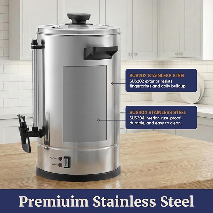 Elite Gourmet 100-Cup Commercial Coffee Urn/Water Boiler, Dual Wall Insulated, Fast Brew 1 Cup/Min, Dual Indicator Lights, Keep Warm, Dripless Faucet, Stainless-Steel