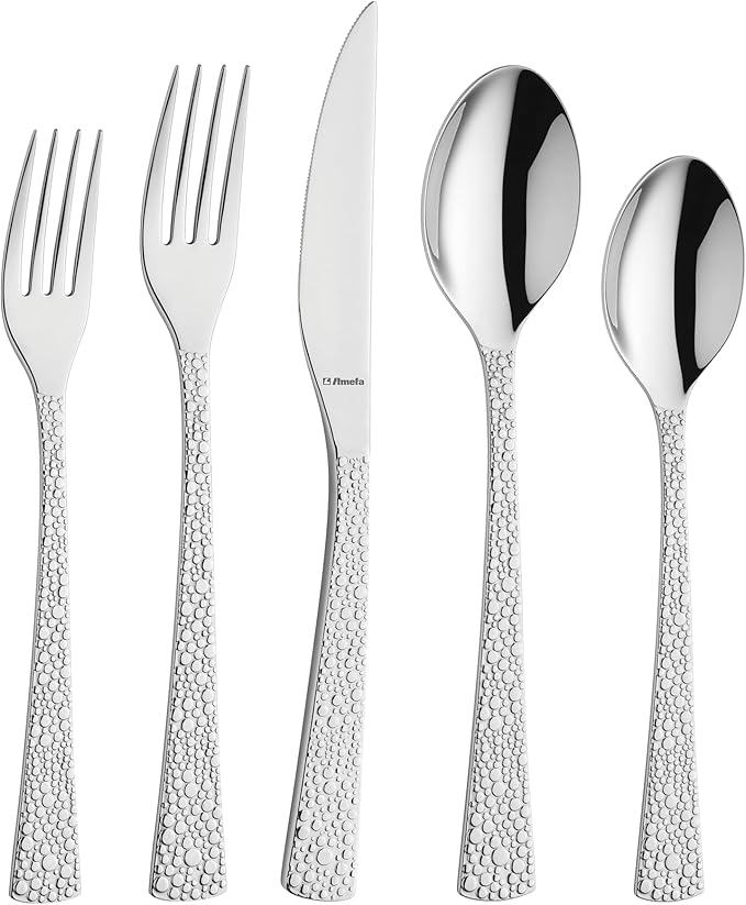 Amefa Livia Ronda 20-Piece Flatware, Set for 4 – Stainless Steel Silverware, High-Gloss Mirror Finish, Rust-Resistant Cutlery, Forks, Knives, Spoons, Salad Forks & Teaspoons for Modern Tableware