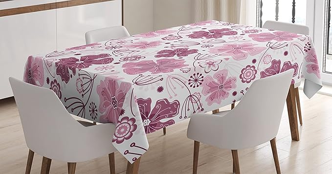 Ambesonne Purple Tablecloth, Pastel Color Tropical Flower Petals and Leaves Boho Design Exotic Floral Themed Art, Dining Room Kitchen Rectangular Table Cover, 60" X 84", Purple Pink