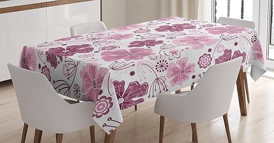 Ambesonne Purple Tablecloth, Pastel Color Tropical Flower Petals and Leaves Boho Design Exotic Floral Themed Art, Rectangular Table Cover for Dining Room Kitchen Decor, 60" X 90", Purple Pink