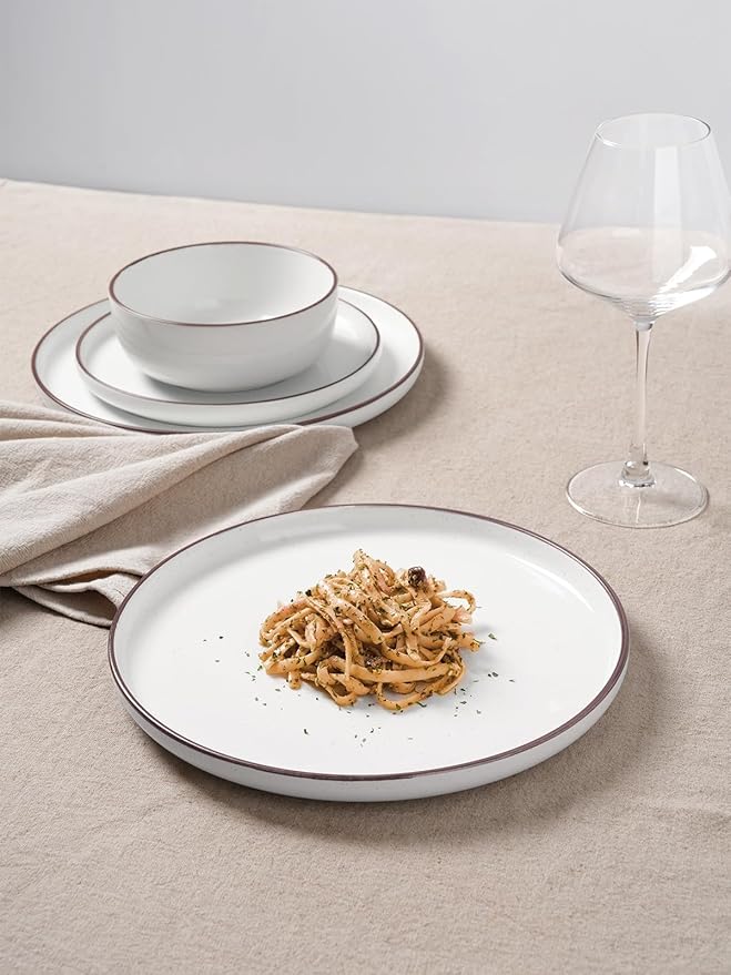 Famiware Mercury 24 Pieces Dinnerware Sets, Plates and Bowls Sets for 8, Microwave and Dishwasher Safe Dish Set, White