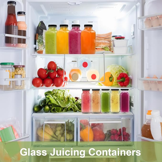 12 pack 8 oz Glass Juice Bottles with Lids, Reusable Glass Water Bottles, 250 ml Juice Containers Drinking Jars with Brush, Drink Jars for Milk, Juicing, Kombucha, Ginger