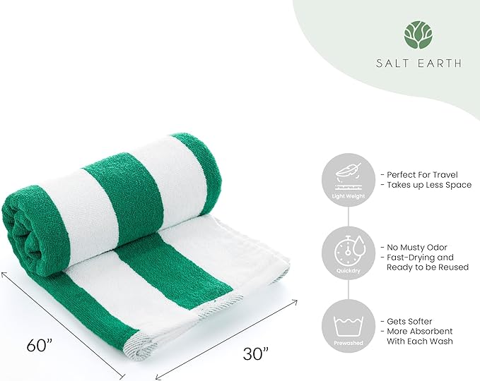 Salt Earth Cotton Striped Beach Cabana Towel, 4 Pack - 30"x60" Quick Dry Towels, Pool Essentials, Travel, Gym & Bathroom Towels, Oversized Beach Vacation Essentials (Multicolour)