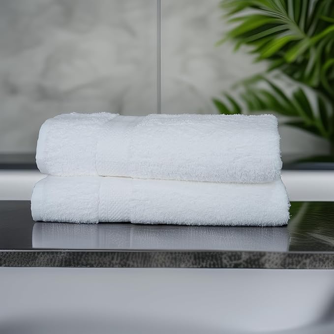 Large Bath Towels Set of 6 – 100% Cotton Terry – 24" x 50" – Quick Dry, Soft & Highly Absorbent – White Towels for Bathroom, Gym, Spa, Pool & Daily Use