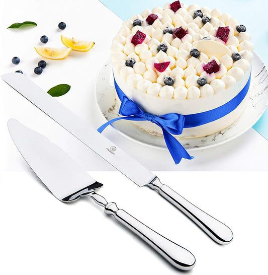 2 Piece Wedding Cake Knife and Server Set,18/10 Stainless Steel Cake cutting Set Pie Server Cake Cutter Knife for Birthday,Anniversary,Holiday,Baby Shower,Party