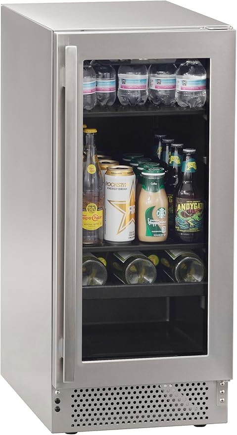 Marvel Northland Collection 15" Undercounter Beverage Center with Glass Door, 2 Adjustable Shelves & 1 Full-Extension Wine Rack, Stores up to 5 Bottles of Wine and 64 12-oz Cans, Indoor/Outdoor Rated