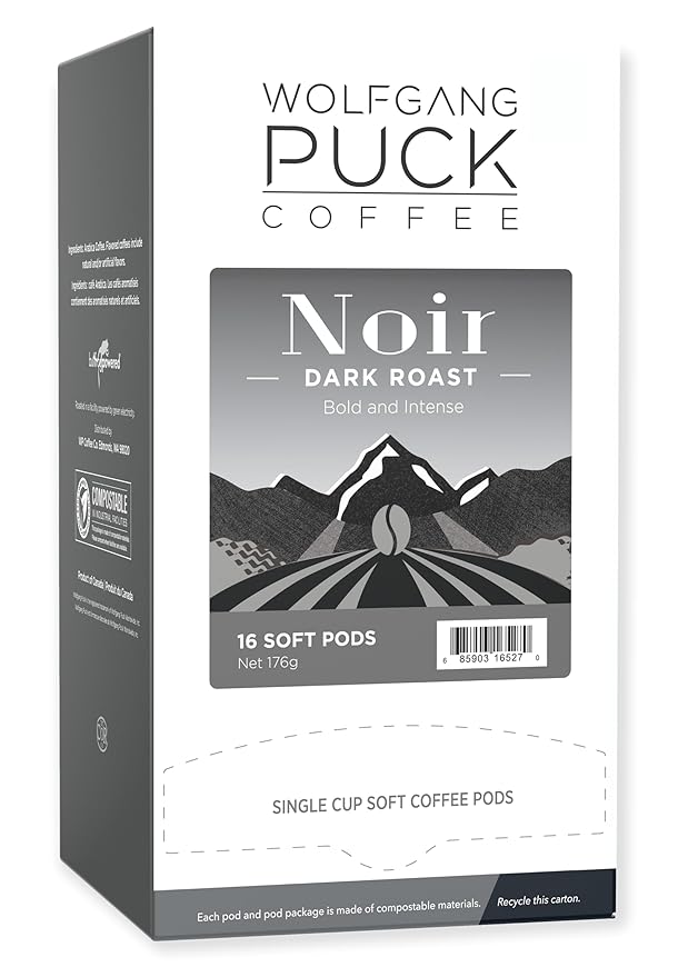 Wolfgang Puck Coffee, Noir, 12 Gram Soft Pods, 16 Count (Pack of 1)