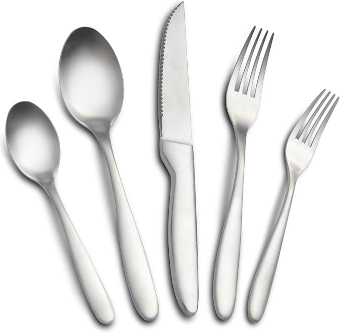 20 Pieces Silverware Set, Stainless Steel Flatware Set for 4, Matte Satin Polished Cutlery Set Include Forks Spoons and Knives, Dishwasher Safe Utensils Set for Home Restaurant