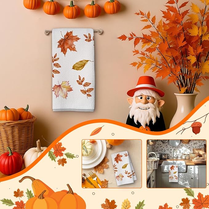 Fall Pumpkin Hand Towels for Kitchen Decor and Tea Dish Towel,1PCS Fall Thanksgiving Day Dishcloths,Farmhouse Fall Pumpkin Decor for Bathroom,Anthropology Autumn Gifts for Women - B08