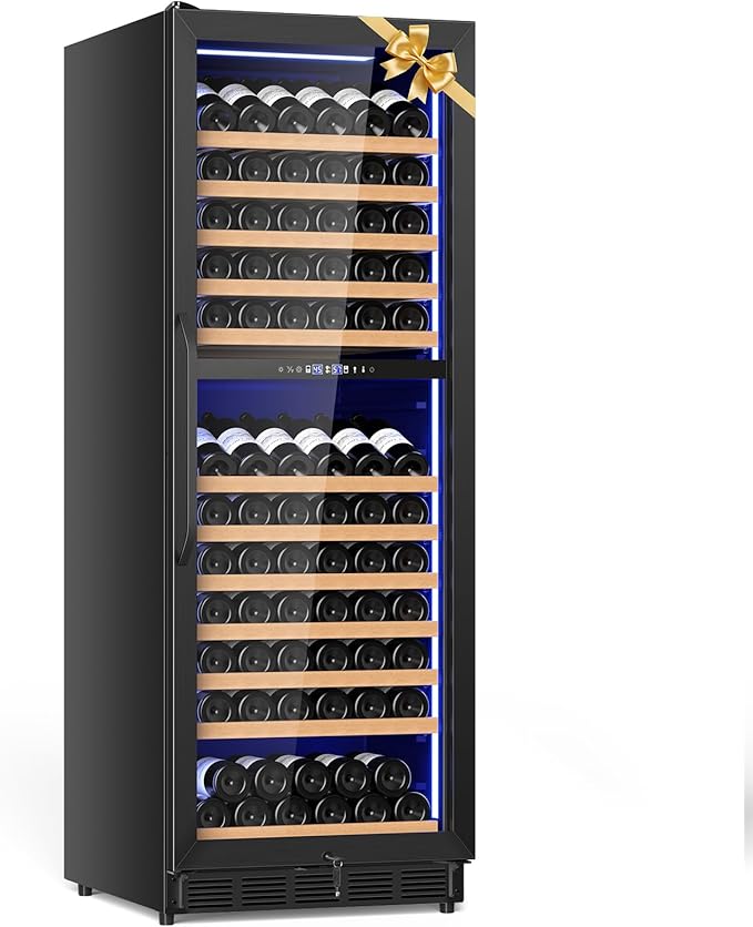 24 Inch Dual Zone Wine Cooler Refrigerator, Large Capacity Freestanding/Built-in Upgraded Professional Wine Fridge with Powerful Compressor, Advanced Cooling System, Quiet Operation, Black