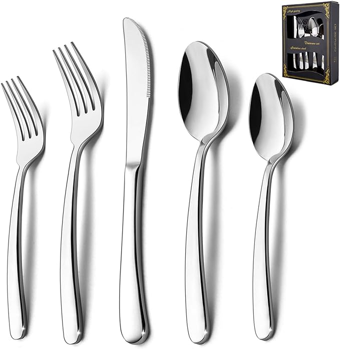 HaWare Heavy Duty Silverware Set, 40-Piece Stainless Steel Flatware Cutlery for 8, Modern & Elegant Design Includes Knives/Forks/Spoons, Mirror Polished and Dishwasher Safe