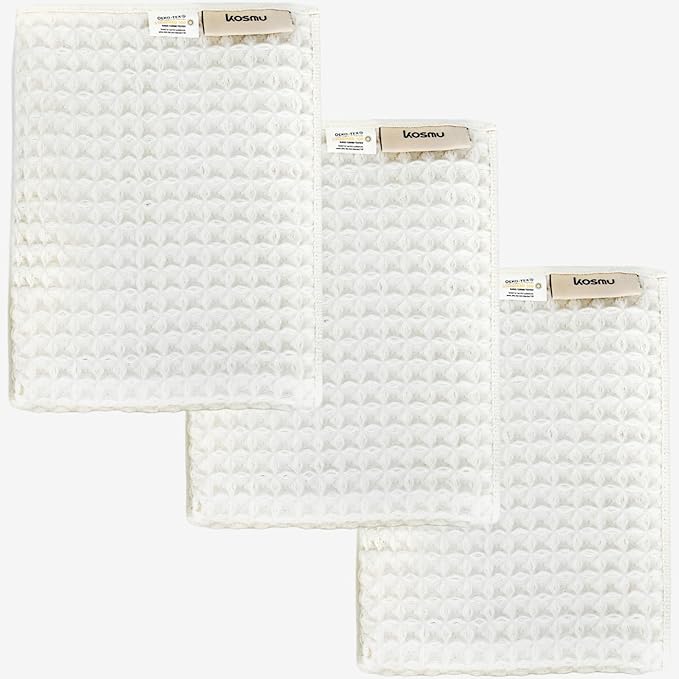 Luxury Organic Japanese Cotton Waffle Bath Towel | Thick, Absorbent, Quick Dry Bathroom Towels for Shower, Sauna, Onsen| Hotel & Spa Quality, Gift-Ready (Shell White, Hand Towel (3 Pack))