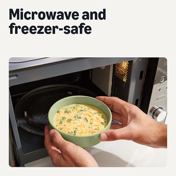 Amazon Basics Glazed Stoneware Bowls, Ceramic 4-Piece Set, Dishwasher-Safe, 5.5 in., Olive