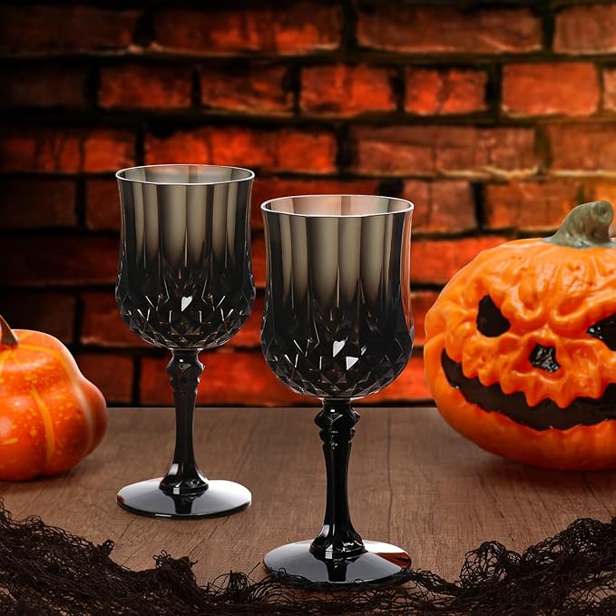 XUWAIDSGN 7oz Plastic Vintage Wine Glasses Drinking Glasses Unbreakable Wedding Glassware Crystal Water Goblets Reusable Drinkware Vintage Champagne Flutes (48, Black)