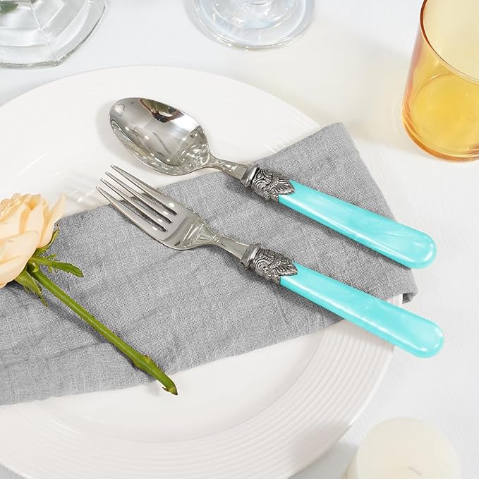 20 Pieces 18/10 Stainless Steel Elegant Silverware Set for 4,Vintage Flatware Set,Dishwasher Safe (20, Blue)