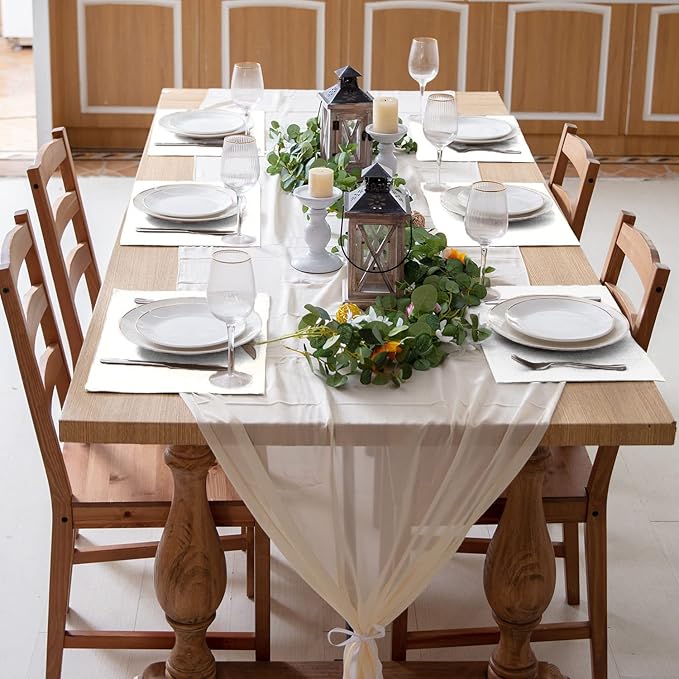 Cloth White Placemats Set of 8, Linen Type Fabric Placemats Machine Washable Heat Resistant Placemats Polyester Place Mats for Halloween, Thanksgiving and Christmas Dining Table (White)