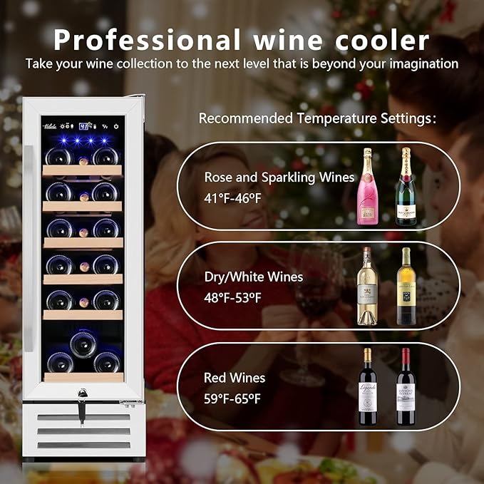 12 Inch Wine Cooler Refrigerator,Mini Wine Fridge 18 Bottle Capacity,Built-in or Freestanding Professional Wine Chiller with Quiet and Stable Temperature Control Systems.