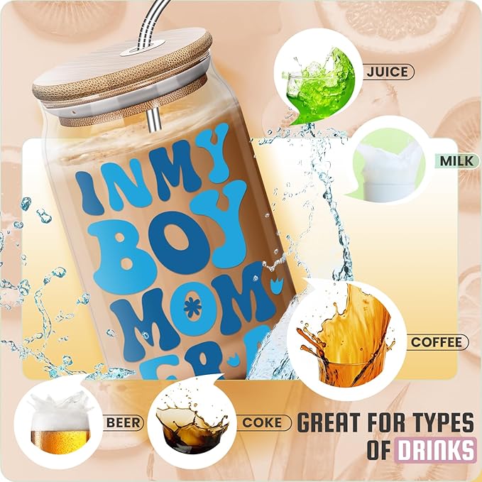 Christmas Boy Mom Gifts - Mothers Day Birthday Gifts for Boy Mama, Pregnant New Mom, Expecting Mother, Moms To Be, First Time Mommy - 16 Oz Coffee Glass Cups