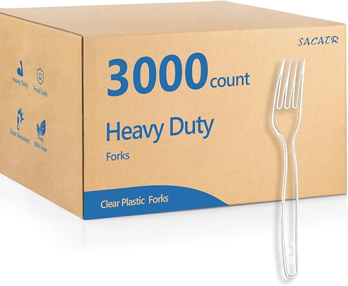 SACATR 3000 Count Plastic Forks Bulk - Plastic Silverware Forks Heavy Duty, BPA-Free, Heat Resistant, Suitable for Family Gatherings, Outdoor Events, Commercial Catering