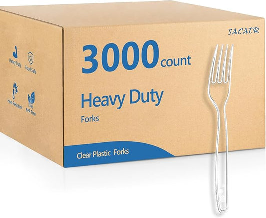 SACATR 3000 Count Plastic Forks Bulk - Plastic Silverware Forks Heavy Duty, BPA-Free, Heat Resistant, Suitable for Family Gatherings, Outdoor Events, Commercial Catering