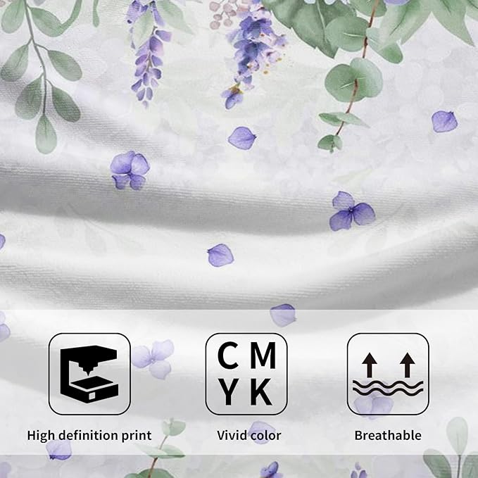 Imiss Purple Hydrangea Floral Hand Towels for Bathroom Set of 2, Watercolor Lavender Flowers Green Leaf Decor Face Bath Towels 14.4 x 28.3 Inch Seasonal Kitchen Dish Cloth for Hotel, Spa, Gym, Yoga