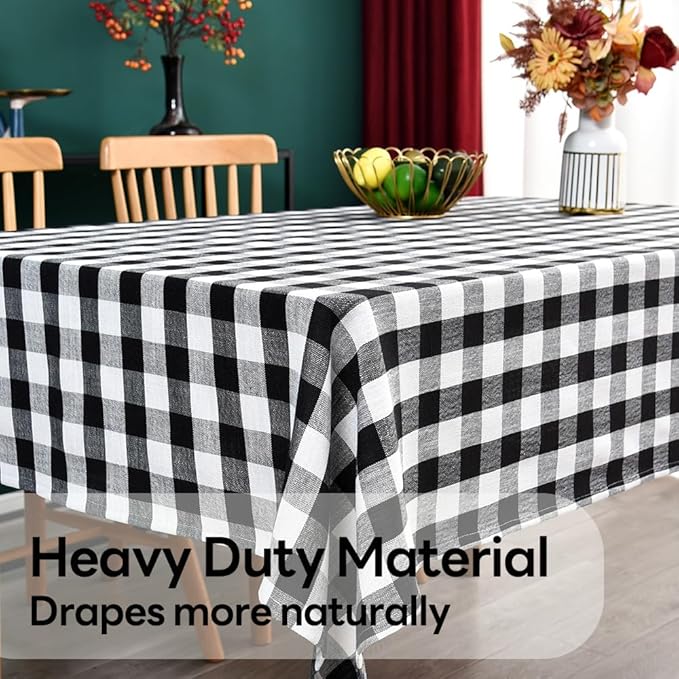 Gingham Tablecloth Rectangle Table Cloth Heavy Duty Cotton Checkered Table Cover for Spring Picnic Kitchen Dining(C-Black, 52x70 inch)