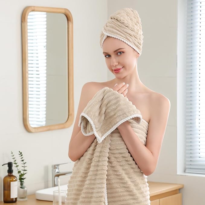 40x80 Inches Bath Sheets Towels for Adults Luxury Microfiber Extra Large Bath Towels for Bathroom Super Soft Absorbent Quick Dry with Hanging Loop (Beige,2PCS)