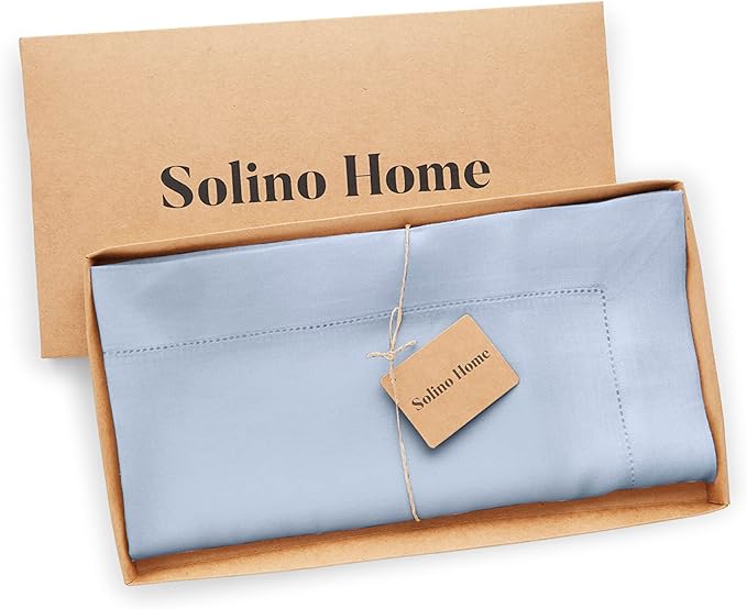 Solino Home Square Linen Tablecloth 52 x 52 Inch - 100% Pure Linen Sky Blue Table Throw - Classic Hemstitch, Machine Washable Table Cloth for New Year