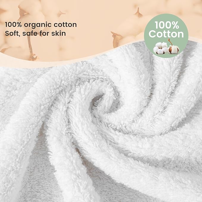 SEMAXE Solid 6-Piece Towel Set, White, 600GSM 100% Cotton, 2 Each of Bath Towel, Hand Towel, and Washcloths, Gift Box Packaging, Hanging Loop Design