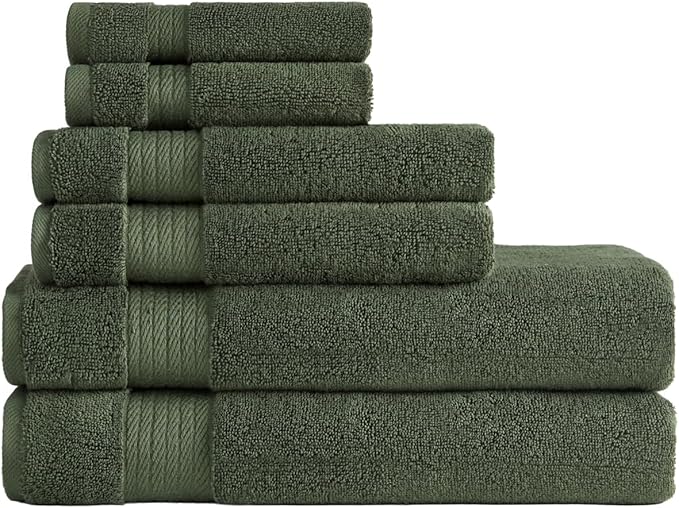 Ozdilek 6-Piece Bath Towel Set, 2 Bath, 2 Hand, 2 Wash, 100% Cotton Turkish Towels, 2 Bath Towels (30x60/550 GSM), 2 Hand Towels (16x30/575 GSM), 2 Washcloths (13x13/600 GSM) (Fern Green)