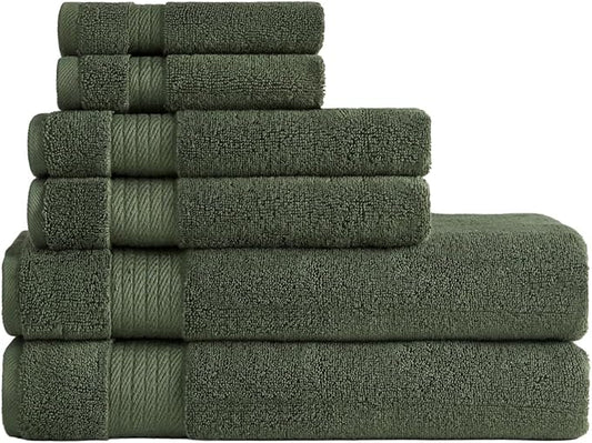 Ozdilek 6-Piece Bath Towel Set, 2 Bath, 2 Hand, 2 Wash, 100% Cotton Turkish Towels, 2 Bath Towels (30x60/550 GSM), 2 Hand Towels (16x30/575 GSM), 2 Washcloths (13x13/600 GSM) (Fern Green)