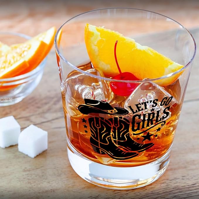 Western Cowgirl Party Whiskey Glasses 10 oz, Cowgirl Gifts, Let's Go Girls Bachelorette Party Old Fashioned Rocks Glasses Cup for Women Drinking Scotch Bourbon Liquor