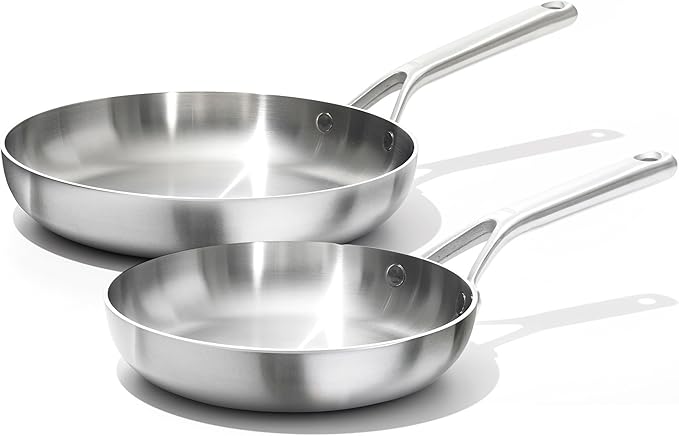 OXO Mira Tri-Ply Stainless Steel, 8" and 10" Frying Pan Skillet Set, Induction, Multi Clad, Dishwasher and Metal Utensil Safe,Black