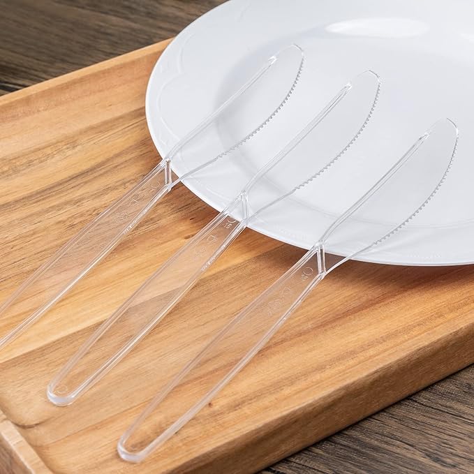 400 Count Plastic Knives Heavy Duty Clear Utensils, Heat Resistant, Solid and Durable Disposable Knives Bulk, Premium Plastic Knives heavy duty for Party Supply